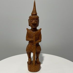 Thai Temple Gaurdian Guard Hand Carved Wooden Mid-century Vintage figure